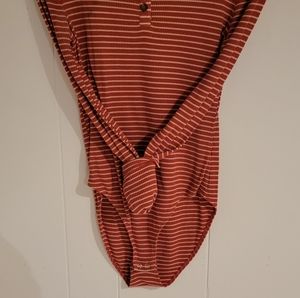 Two Forever 21 Body Suits Or/Wh stripes size Small and a Gray ribbed size small.